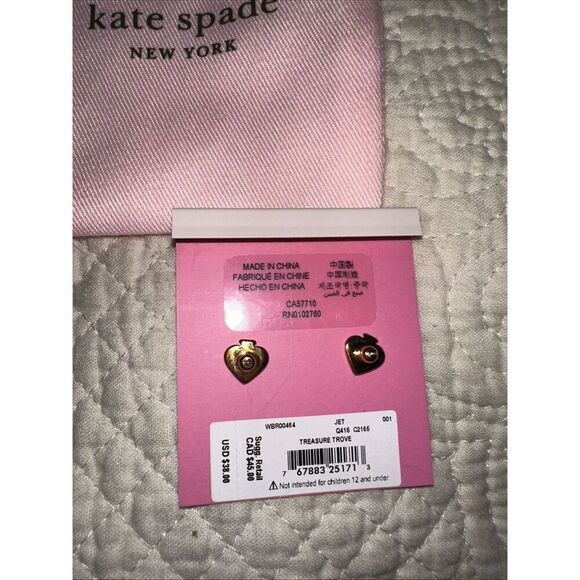 Kate Spade New York Treasure Cubic Zirconia Black Ear Studs Earrings Gift, NEW - Picture 3 of 3